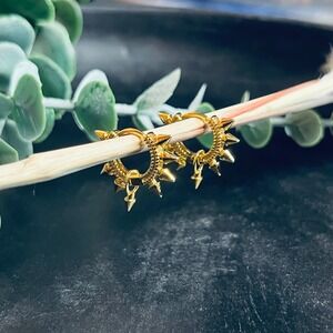 Celestial Starburst Huggie Hoops | Yellow Gold Plated Star‎ Dangle Earrings